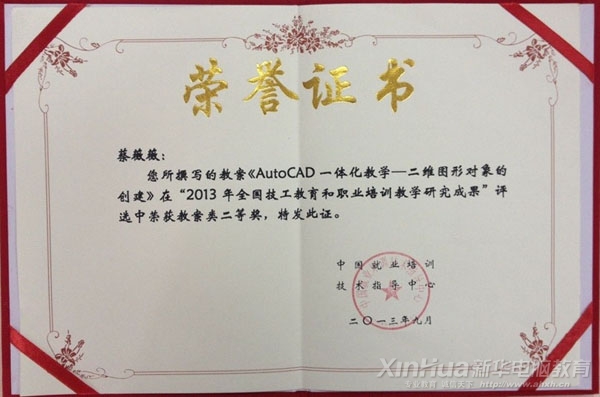 蔡薇薇老師在“2013年全國(guó)技工教育和職業(yè)培訓(xùn)教學(xué)研究成果評(píng)選活動(dòng)”中獲教案類二等獎(jiǎng)